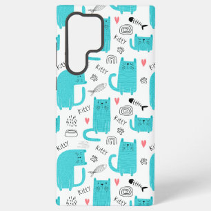 Robin Egg Blue Cute Cat Pattern Samsung Galaxy S22 Ultra Case