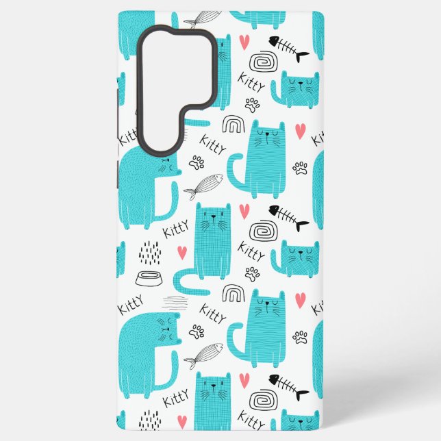 Robin Egg Blue Cute Cat Pattern Samsung Galaxy Case (Back)