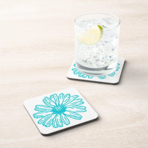 Robin Egg Blue Daisy Print, Hippie Flowers Pattern Beverage Coaster