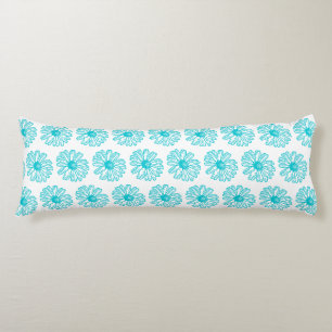 Robin Egg Blue Daisy Print, Hippie Flowers Pattern Body Pillow