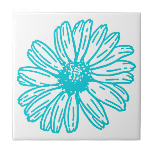 Robin Egg Blue Daisy Print, Hippie Flowers Pattern Ceramic Tile