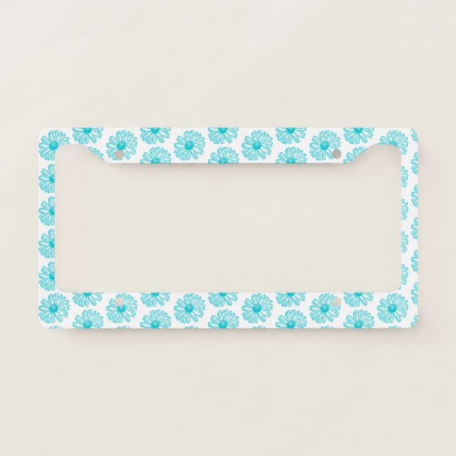 Robin Egg Blue Daisy Print, Hippie Flowers Pattern License Plate Frame (Front)