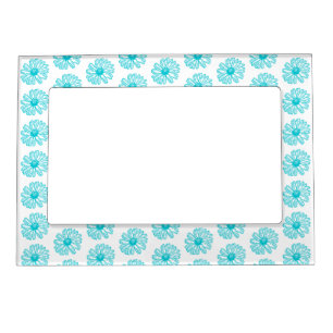 Robin Egg Blue Daisy Print, Hippie Flowers Pattern Magnetic Frame
