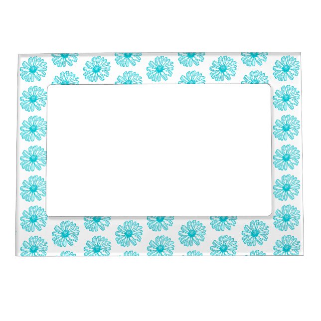Robin Egg Blue Daisy Print, Hippie Flowers Pattern Magnetic Frame (Front)