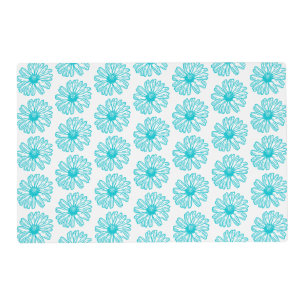Robin Egg Blue Daisy Print, Hippie Flowers Pattern Placemat