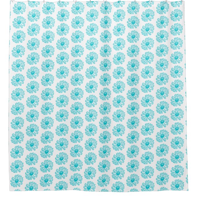 Robin Egg Blue Daisy Print, Hippie Flowers Pattern Shower Curtain (Front)
