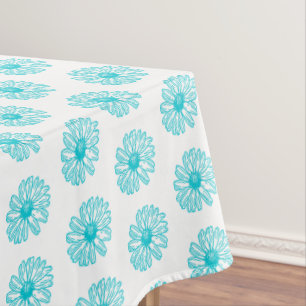 Robin Egg Blue Daisy Print, Hippie Flowers Pattern Tablecloth