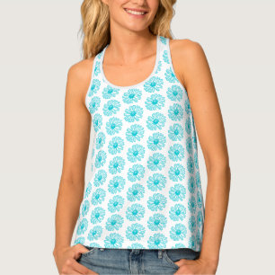 Robin Egg Blue Daisy Print, Hippie Flowers Pattern Tank Top