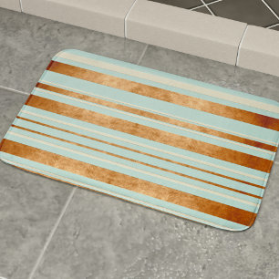 Robin Egg Blue Faux Copper Stripes Bath Mat