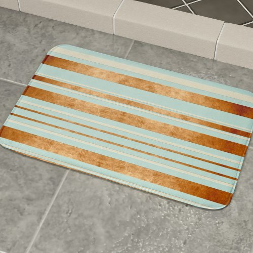 Robin Egg Blue Faux Copper Stripes Modern Bath Mat