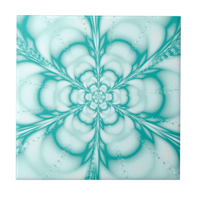 Robin Egg Blue Floral Turquoise Print Ceramic Tile (Front)