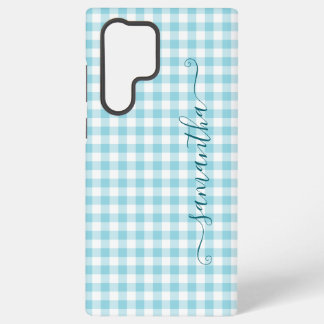Robin Egg Blue Gingham Girly Signature Samsung Galaxy S22 Ultra Case