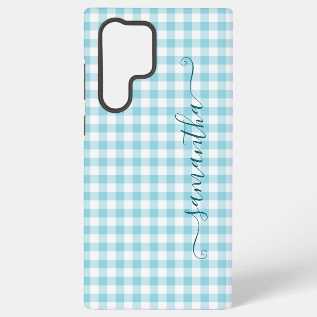 Robin Egg Blue Gingham Girly Signature Samsung Galaxy Case (Back)