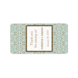 Robin Egg Blue Gold Damask Wedding Lip Balm Label