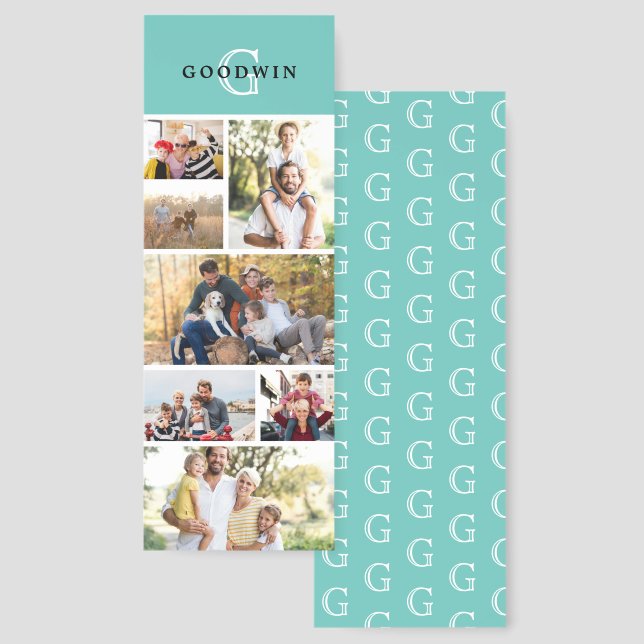 Robin Egg Blue Monogram 6 Family Photos Collage Bookmarks (Front & Back)
