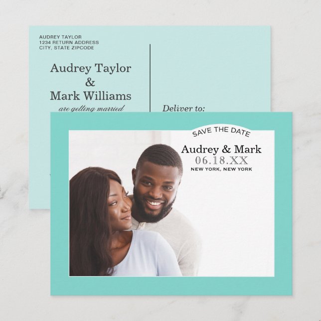 Robin Egg Blue Photo Banner Save the Date Announcement Postcard (Front/Back)