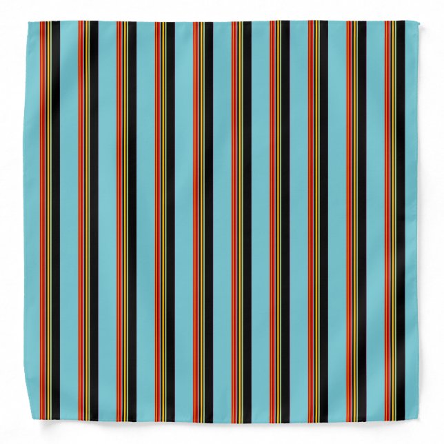 Robin Egg Blue Red Yellow Black Stripes Bandana (Front)
