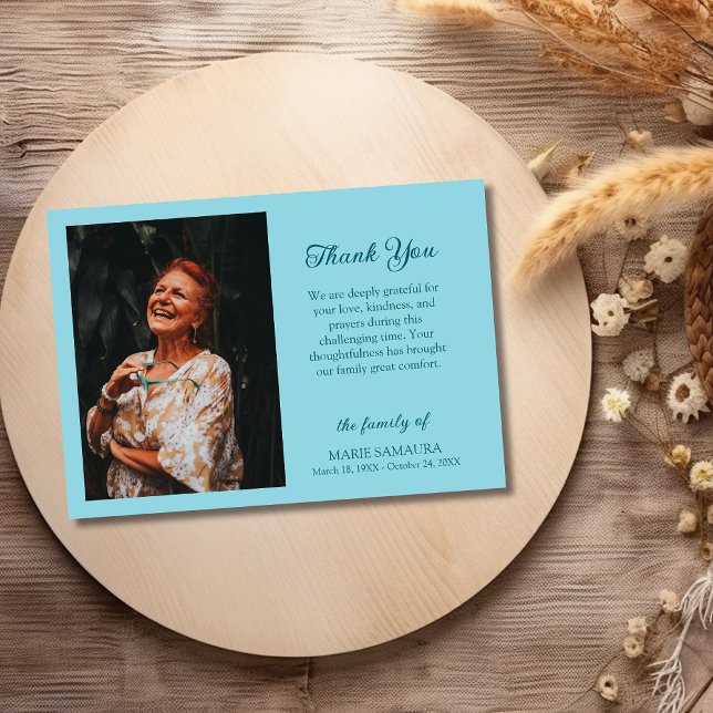 Robin Egg Blue Romantic Customize Photo Funeral  Thank You Card (Creator Uploaded)
