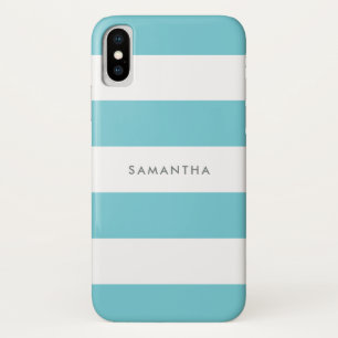 Robin Egg Blue Rugby Stripes with Name iPhone X Case