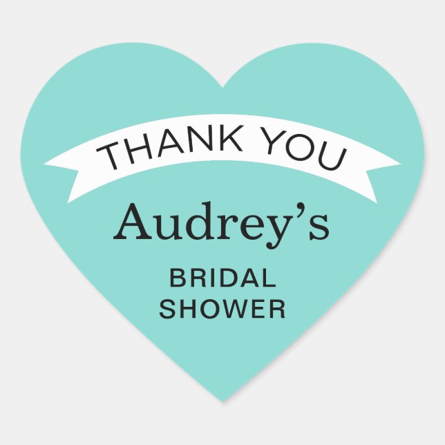 Robin Egg Blue Thank You Bridal Shower Heart Sticker (Front)