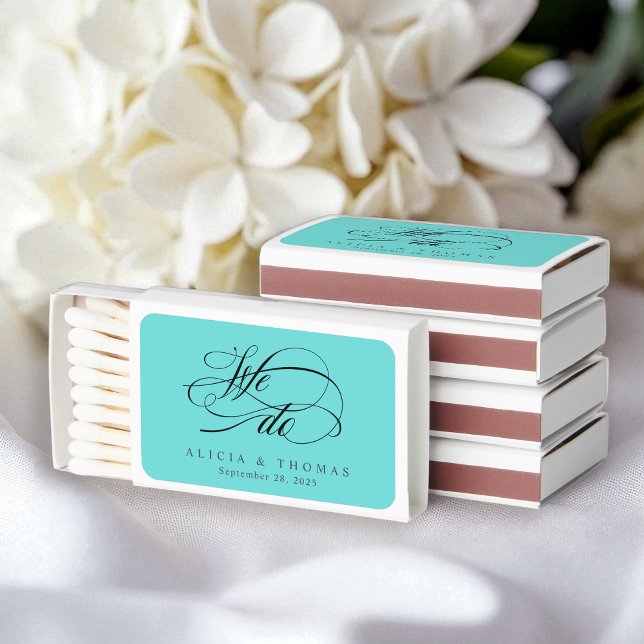 Robin Egg Blue We Do Calligraphy Wedding Matchboxes (Creator Uploaded)