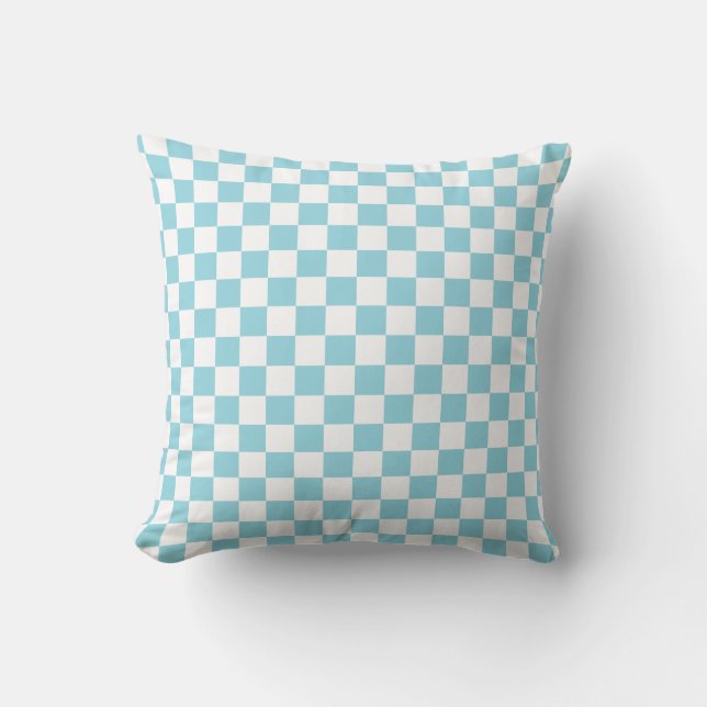 Robin Egg Blue with White Square Pattern 16" Sqr Throw Pillow (Front)