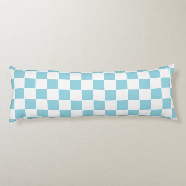 Robin Egg Blue with White Square Pattern Brushed Body Pillow (Back)