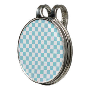 Robin Egg Blue with White Square Pattern Golf Hat Clip