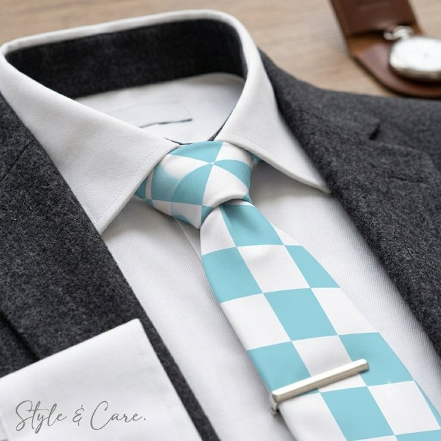Robin Egg Blue with White Square Pattern Neck Tie (Robin Egg Blue with White Square Pattern Neck Tie)