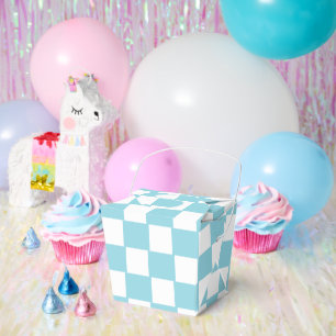 Robin Egg Blue with White Square Pattern Take Out Favor Boxes