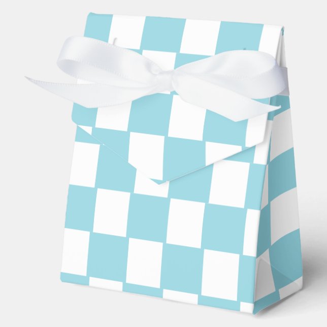 Robin Egg Blue with White Square Pattern Tent Favor Boxes (Front)