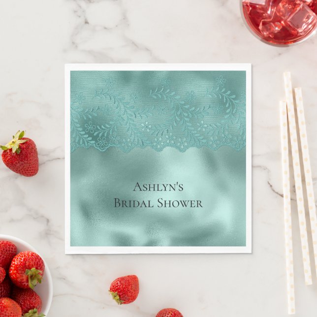 Robin Egg Green Lace Bridal Shower Napkins (Insitu)