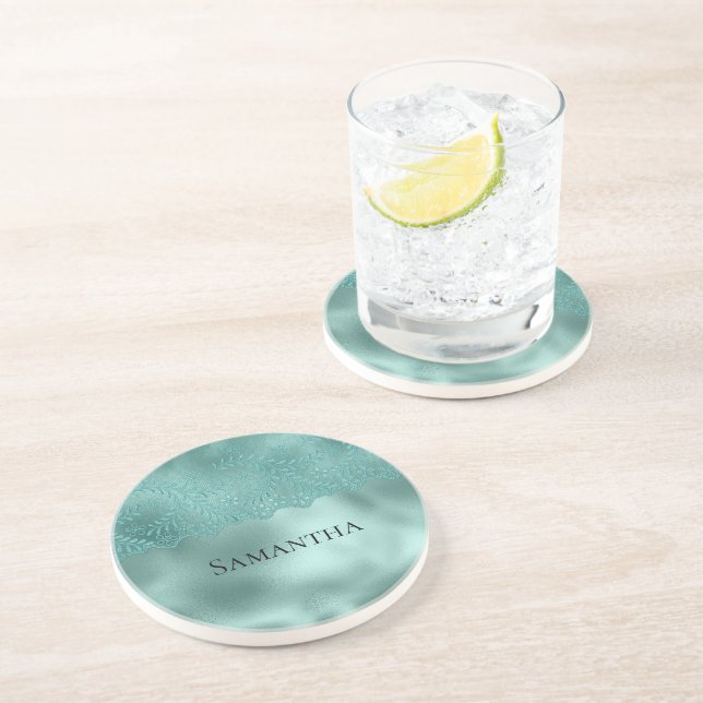 Robin Egg Green Lace   Coaster (Side)