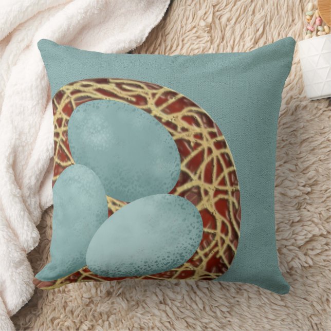 Robin Egg Nest Art Throw Pillow (Blanket)