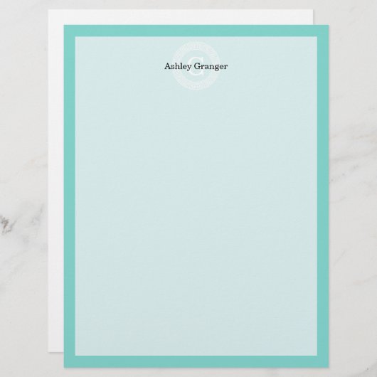 Robin Egg Wht Greek Key Rnd Frame Initial Monogram (Front/Back)