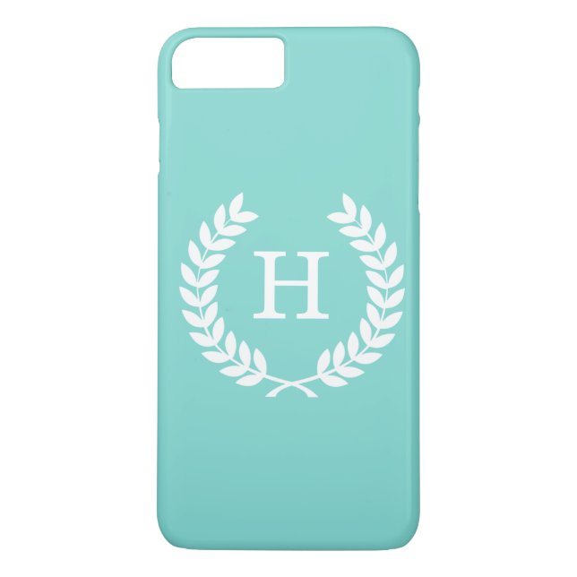 Robin Egg Wht Wheat Laurel Wreath Initial Monogram Case-Mate iPhone Case (Back)