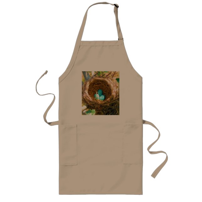 Robin Eggs in a Backyard Tree Nest Long Apron (Front)