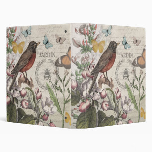 Robin Elegant Bird Butterfly French Art 3 Ring Binder
