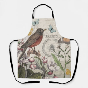 Robin Elegant Bird Butterfly French Art Apron