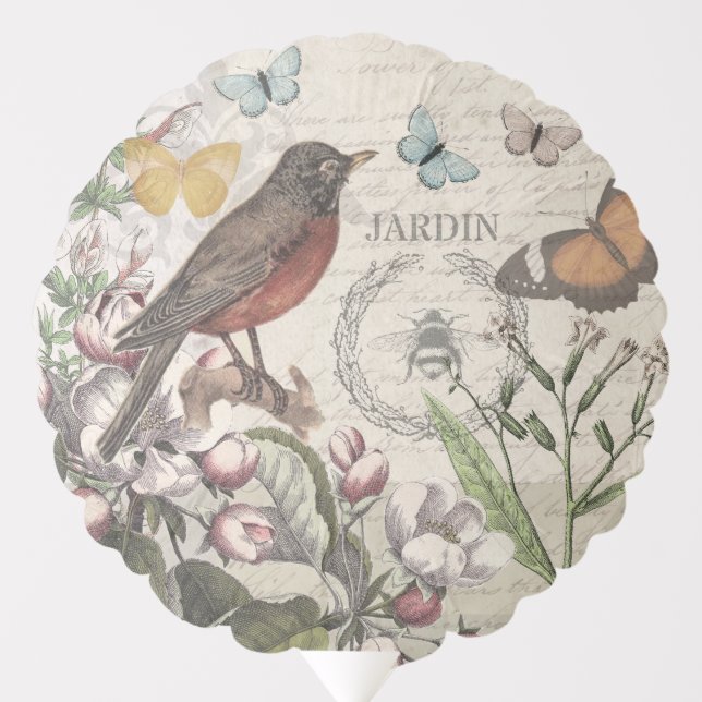 Robin Elegant Bird Butterfly French Art Balloon (Front)