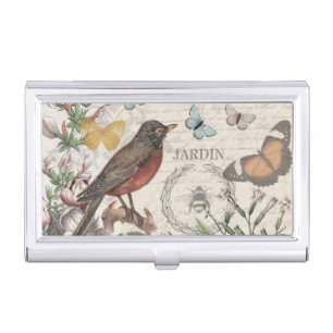 Robin Elegant Bird Butterfly French Art Business Card Case