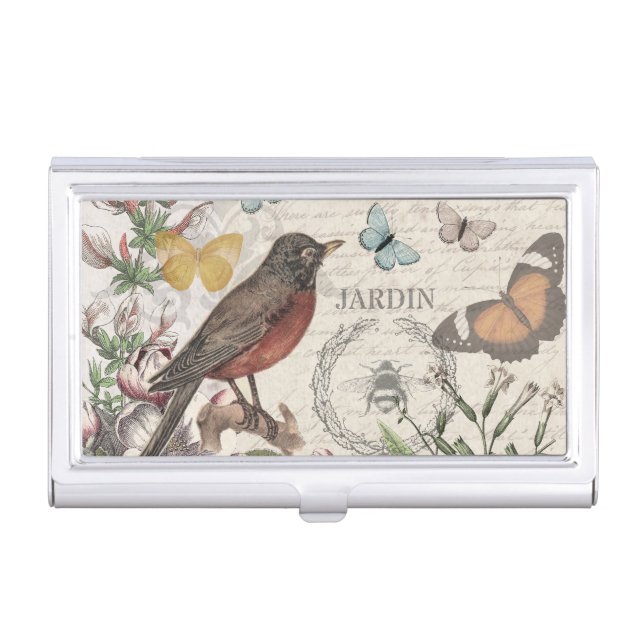 Robin Elegant Bird Butterfly French Art Business Card Case (Front)