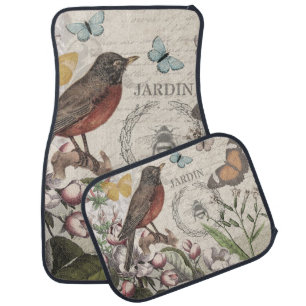 Robin Elegant Bird Butterfly French Art Car Floor Mat