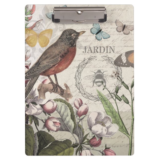 Robin Elegant Bird Butterfly French Art Clipboard (Front)