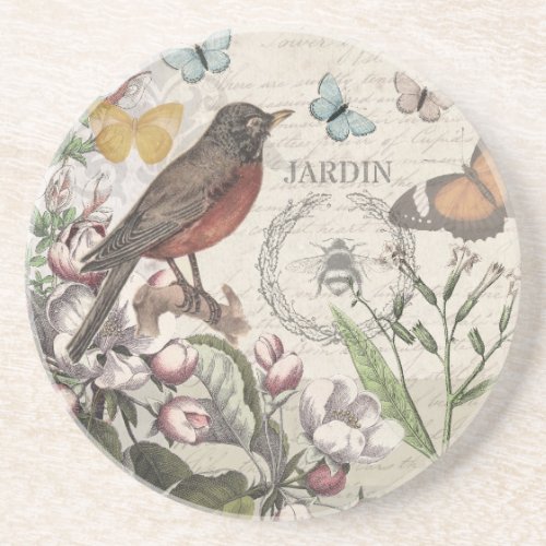 Robin Elegant Bird Butterfly French Art Coaster
