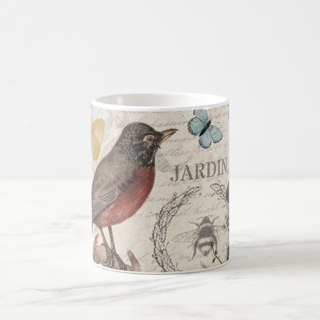 Robin Elegant Bird Butterfly French Art Coffee Mug (Center)
