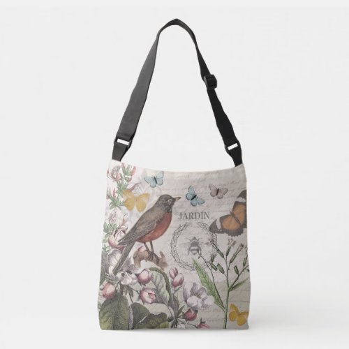 Robin Elegant Bird Butterfly French Art Crossbody Bag