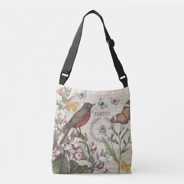 Robin Elegant Bird Butterfly French Art Crossbody Bag (Front)