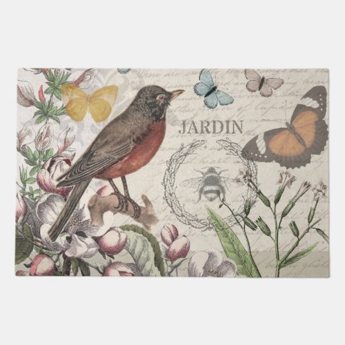 Robin Elegant Bird Butterfly French Art Doormat