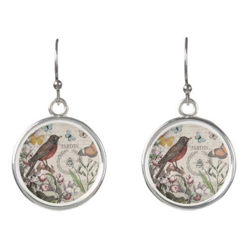 Robin Elegant Bird Butterfly French Art Earrings